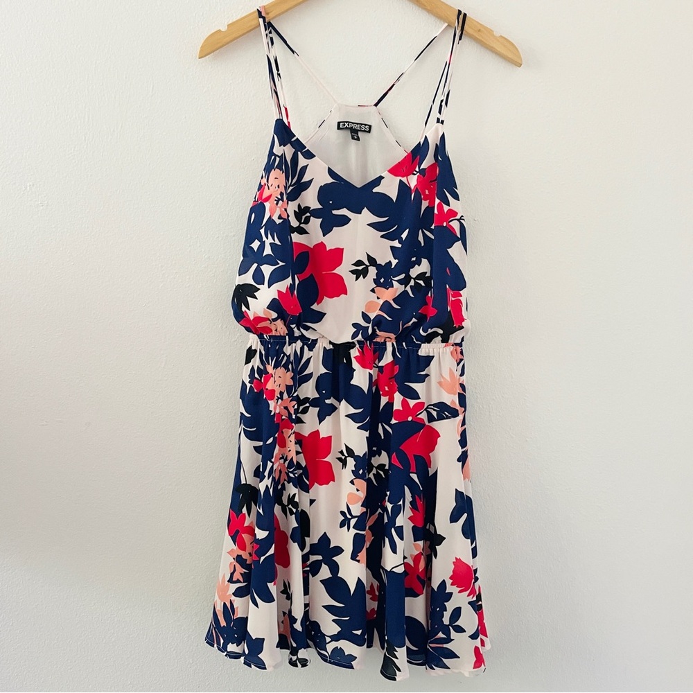 Express Red White Blue Floral Spaghetti Strap Strappy Dress